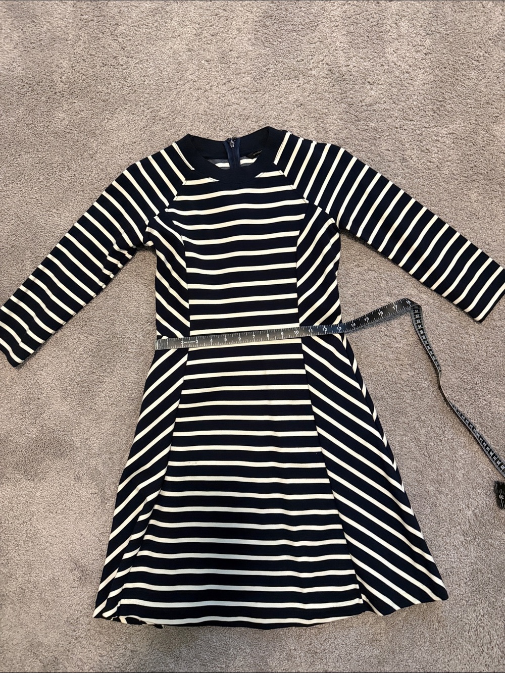 Striped Navy & Ivory 3/4-Sleeve A-Line Dress